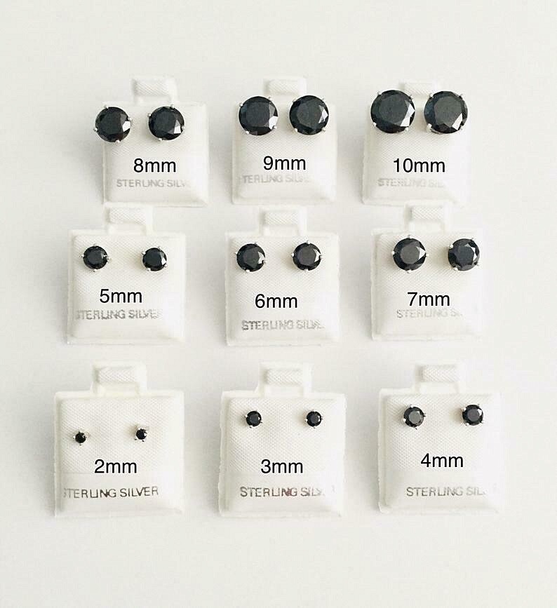 925 Silver Round Black Cz stud Earrings women,man / Aretes de plata 925 – ESE23