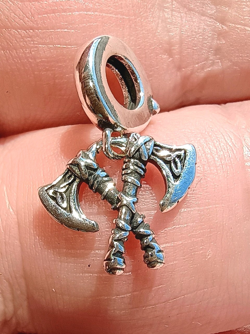 925 Silver Celtic Axe Dangle Charm Norse Viking Knotwork + Velvet Gift Pouch