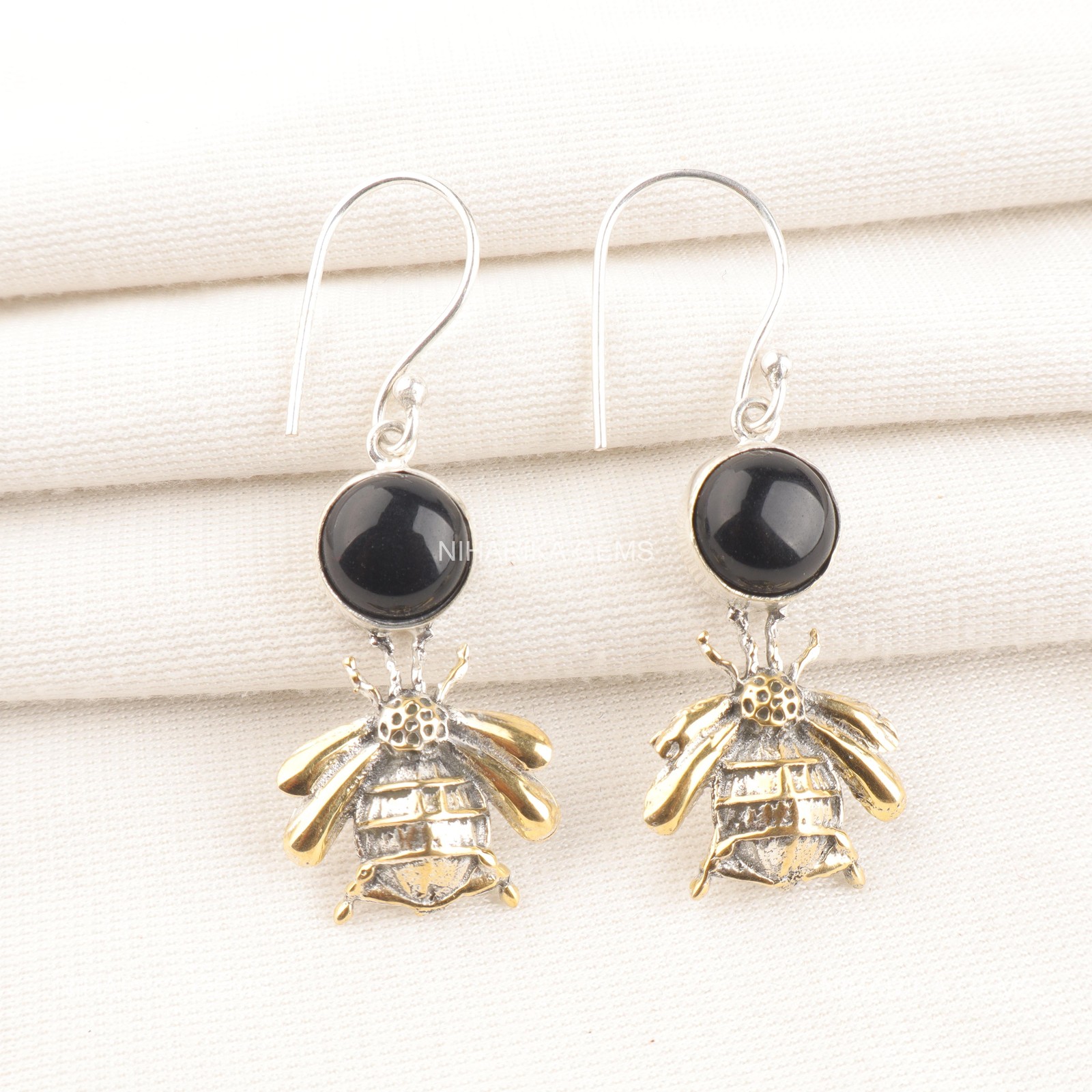925 Silver Black Tourmaline Stone Sister Hook Engagement Drop Earrings Jewelry