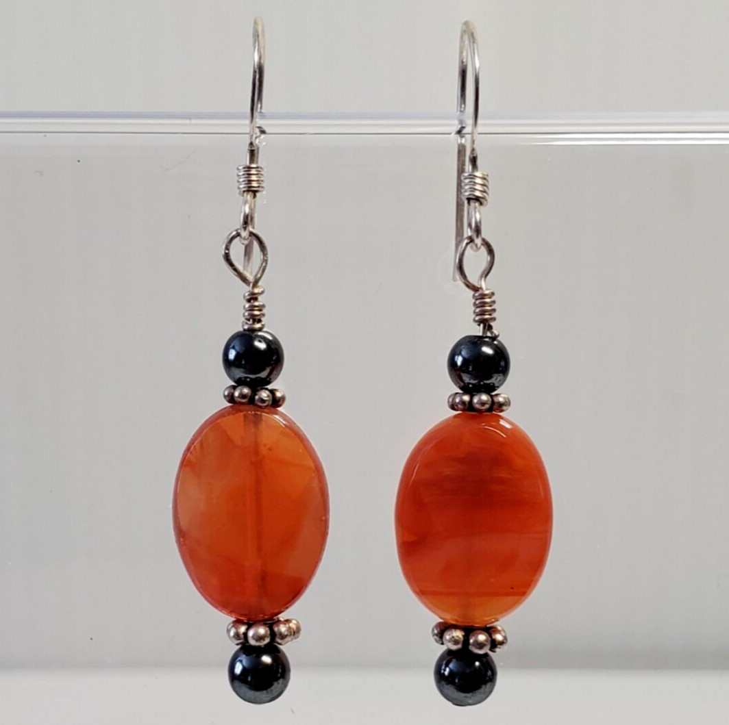 Solid 925 Sterling Silver Handcrafted Artisan Earrings Faceted Carnelian Stone