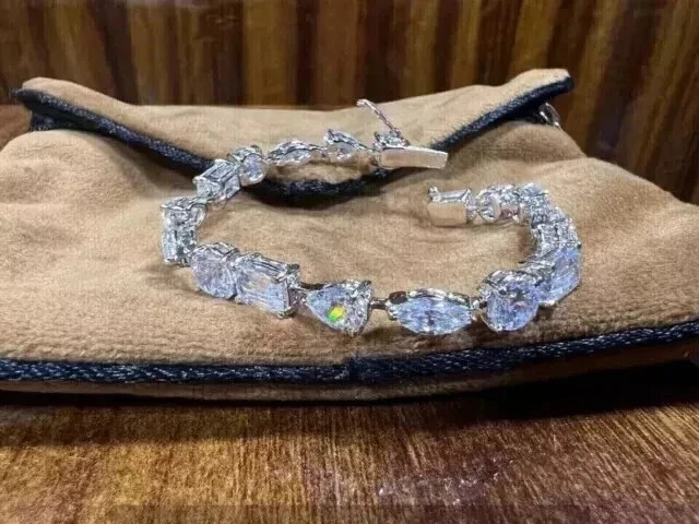 10.Ct multi shape Cut Lab-Created Diamond Tennis Bracelet 14K White Gold Plated