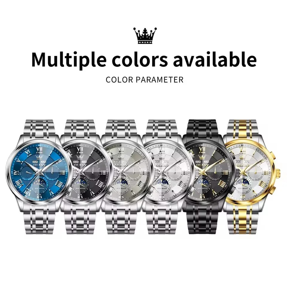 OLEVS Moon Phase Automatic Mechanical Watch Business Wristwatch for Men