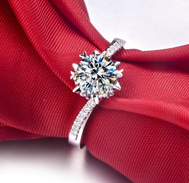 1ct Round Lab-Created Moissanite Ring White Gold Plated Snowflake Shape Design