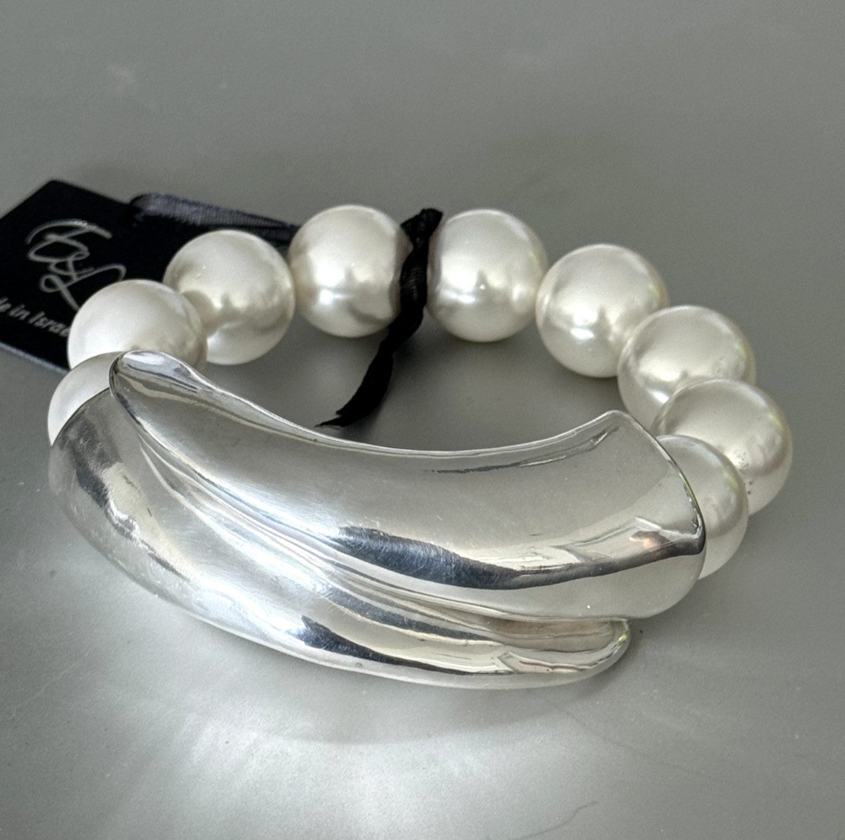 E&L Statement Sterl Silver Pearl Shell Oversized Bracelet Magnetic Cls Israel ne