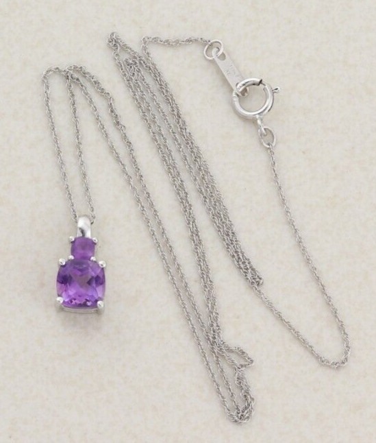 10k White Gold Natural Purple Amethyst Necklace 18″ Chain