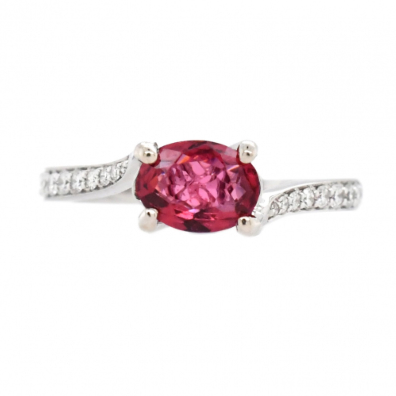 Red Spinel Oval 1.07 Carat Bypass Ring In 14k White Gold With Diamonds (42075)