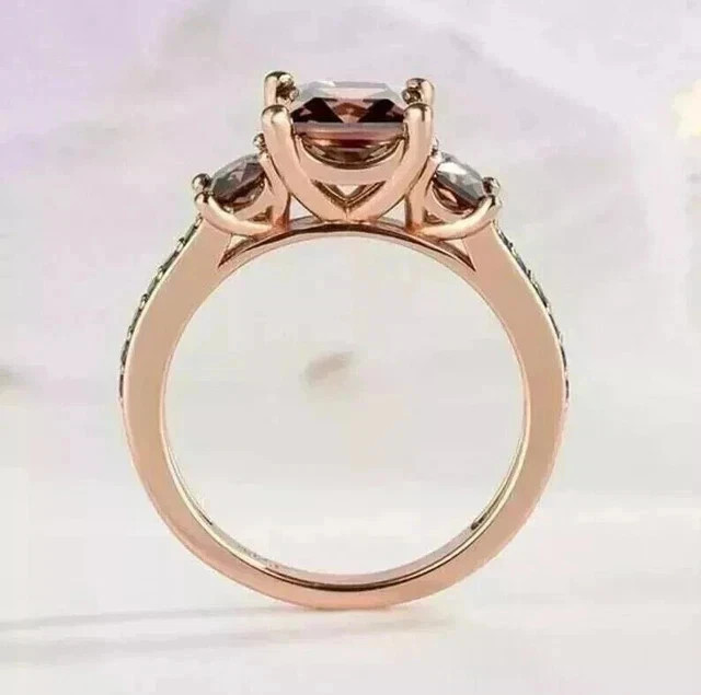 Lab-Created Brown Chocolate 2Ct Princess Cut Wadding Ring 14K Rose Gold Plated