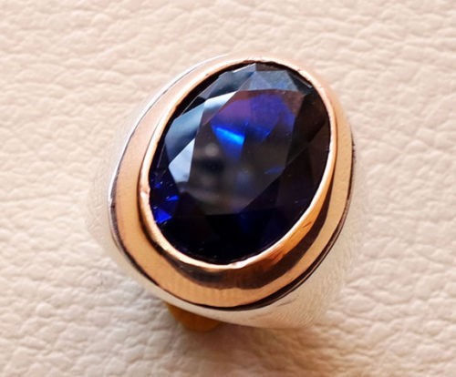 Solid 925 Sterling Silver AA Sapphire Zircon Gemstone Signet Men’s Unisex Ring