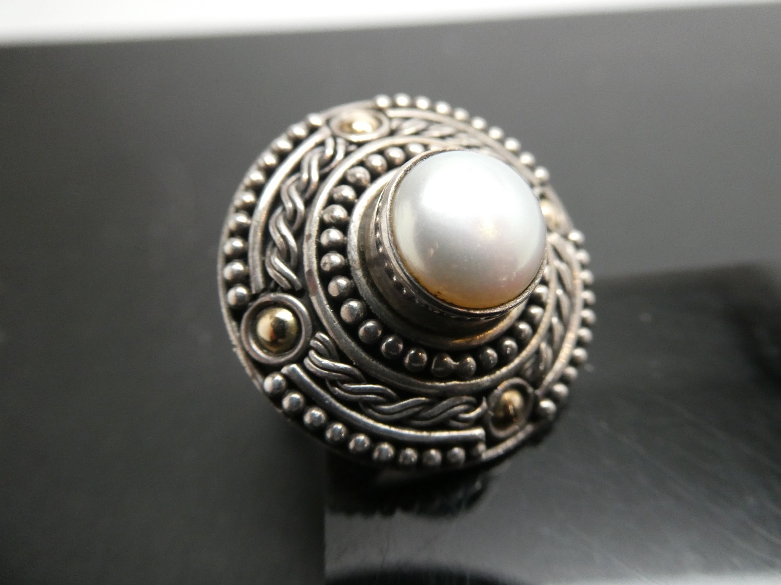 BA SUARTI BALI INDONESIA Sterling Silver 925 & 18K YG PEARL RING Size 9