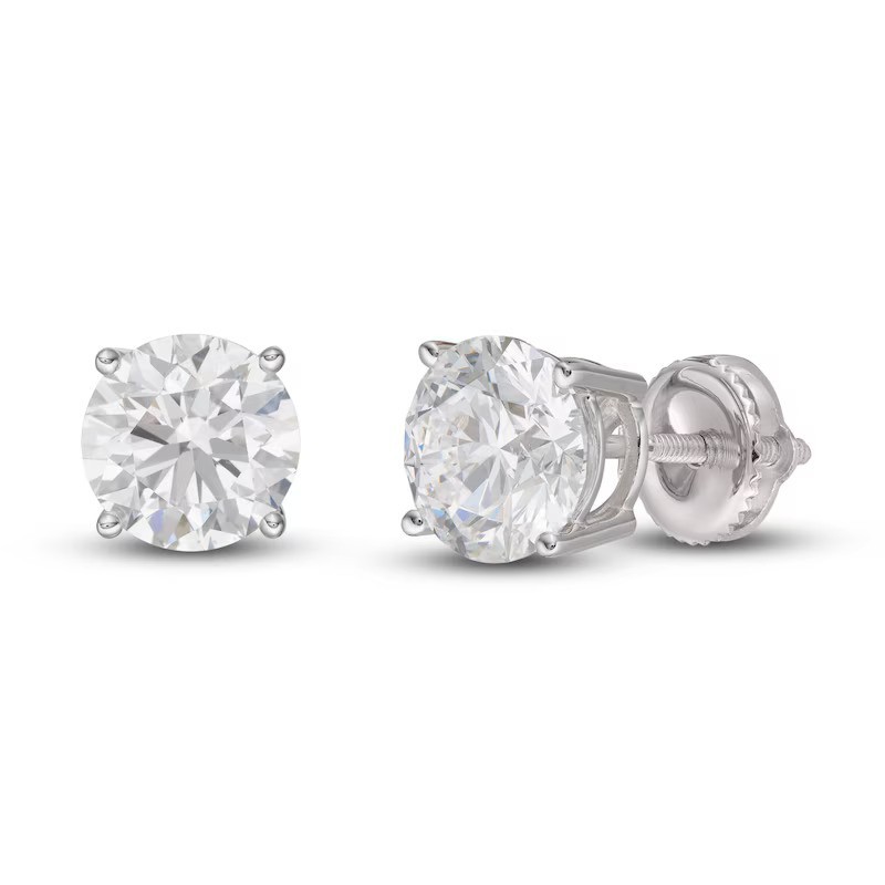 IGI G/VS 3 Ct Round Cut Lab Created Grown Diamond Earrings 14K White Gold Screw