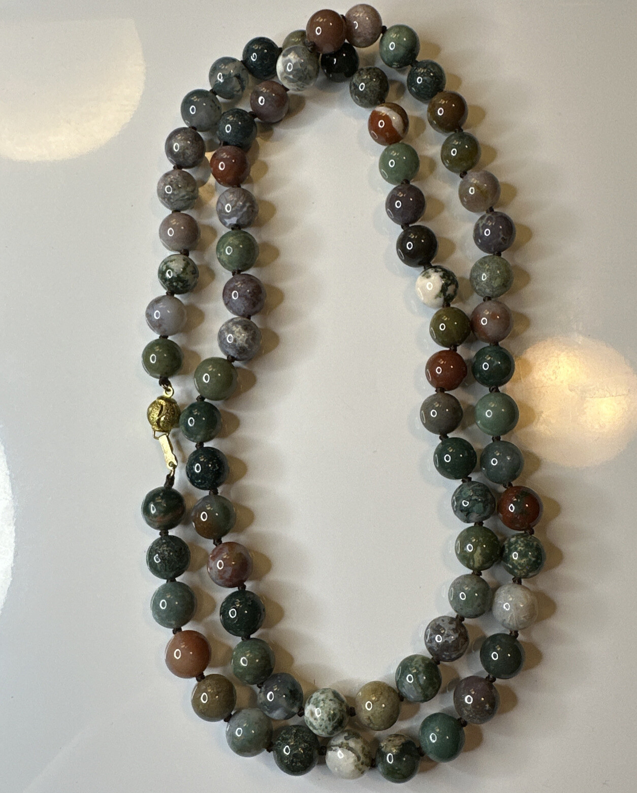 18kt Gold Filled Genuine Natural 10mm Agate Beaded Necklace