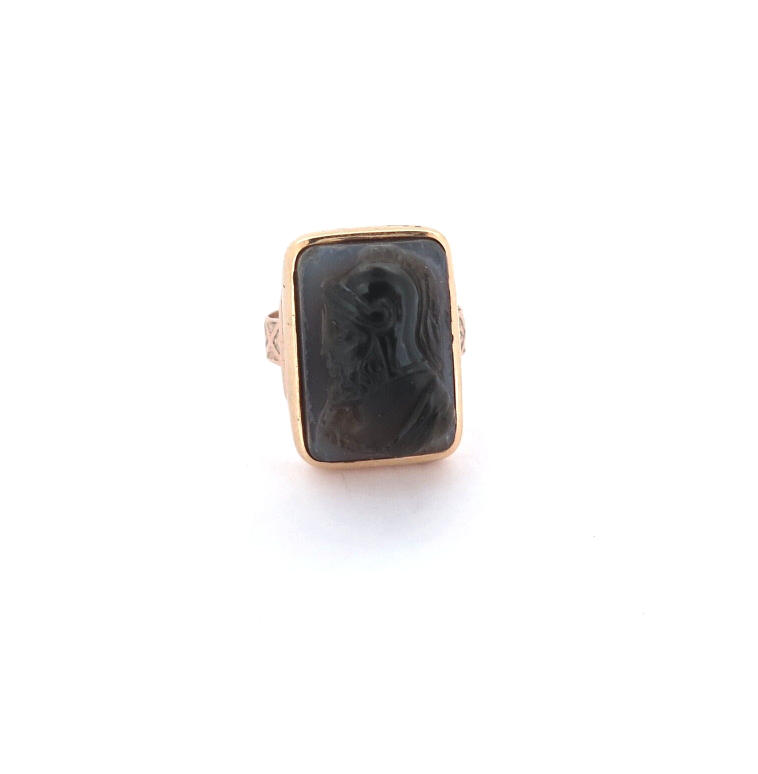 Tiny Antique 10ct Rose Gold & Agate Cameo of Centurion Soldier Facing Left 4.4g