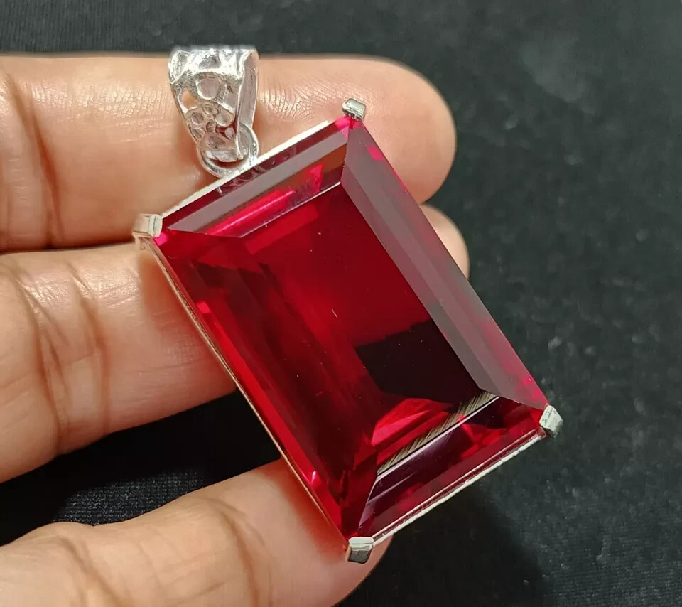 100 Ct+ Certified Natural Red Topaz 925 Solid Silver Pendant Loose Gemstone A+