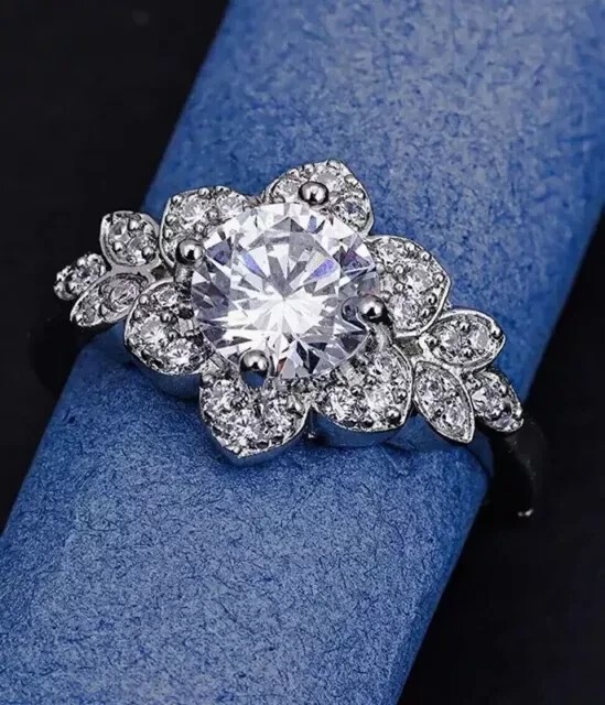 2Ct Moissanite Prong Band Ring 14K White Gold Over for Women