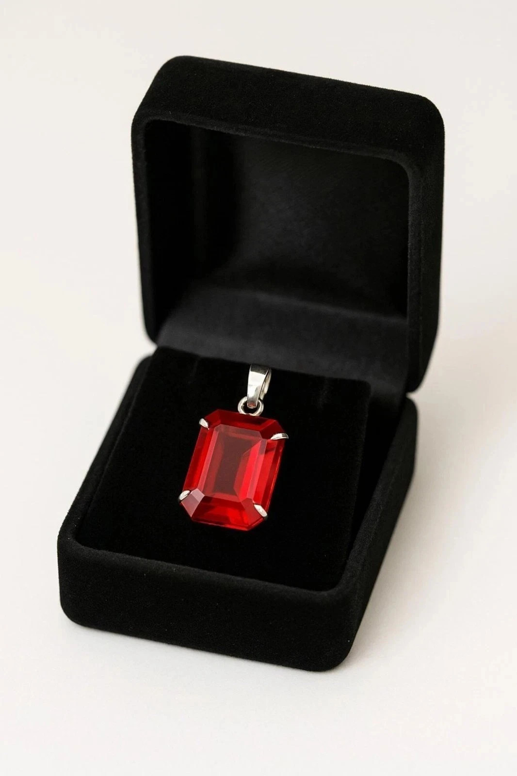 35.20 Ct Natural Red Ruby Silver Pendant Emerald Cut 925 Solid Loose Gemstone A+