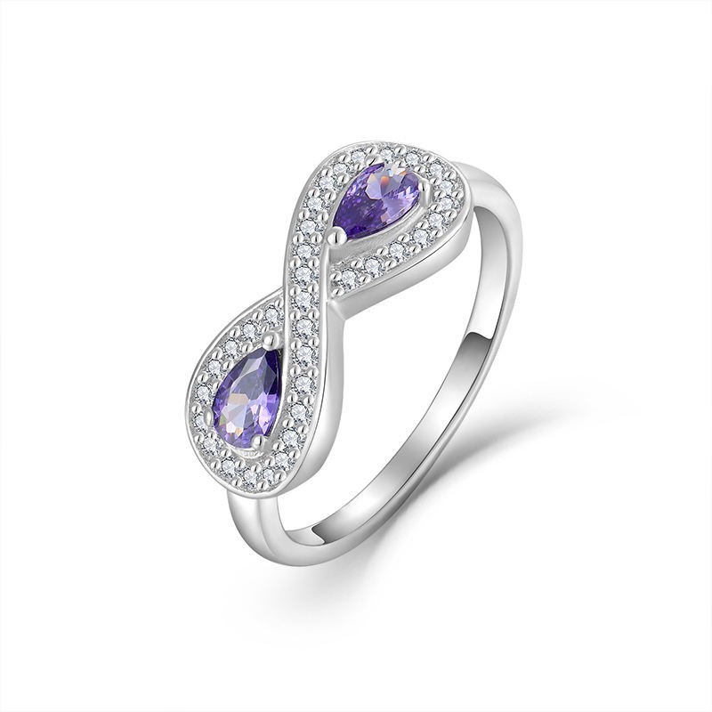 Elegant Infinity Loop Ring Rose Gold Purple Amethyst Pear Wedding Promise Ring
