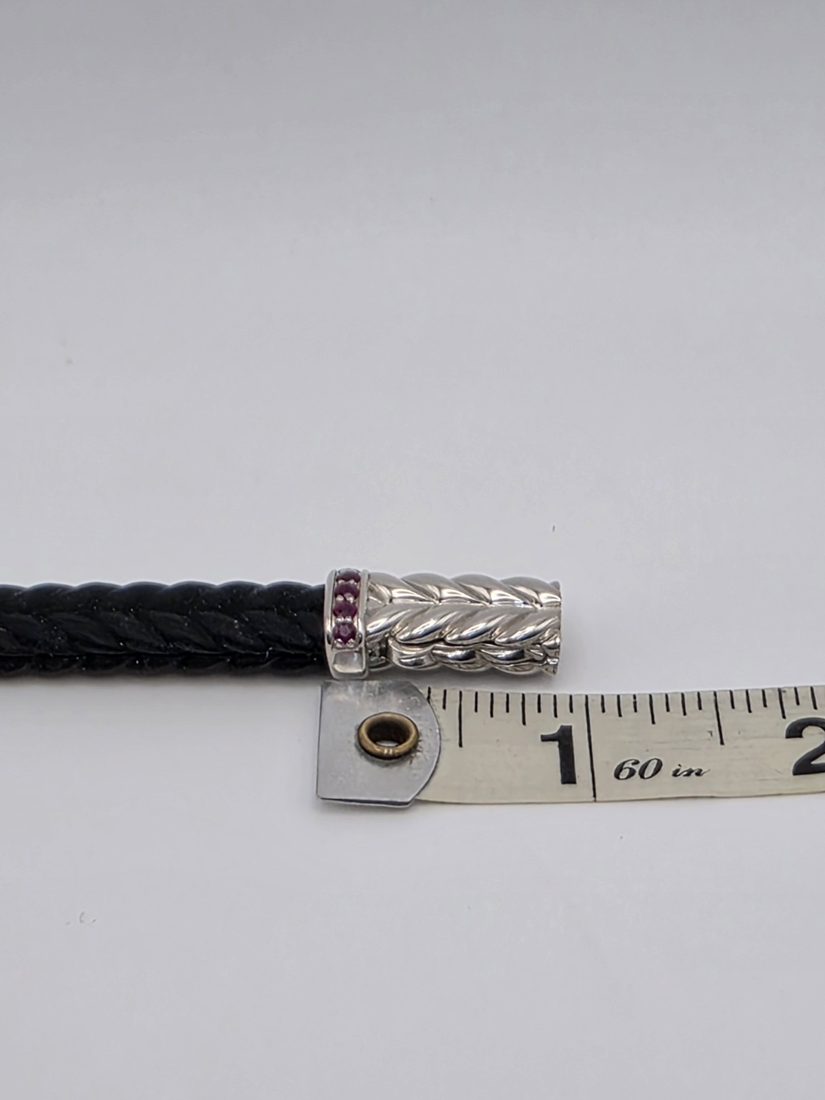 BLACK RUBBER STERLING SILVER 925 RUBY BRACELET
