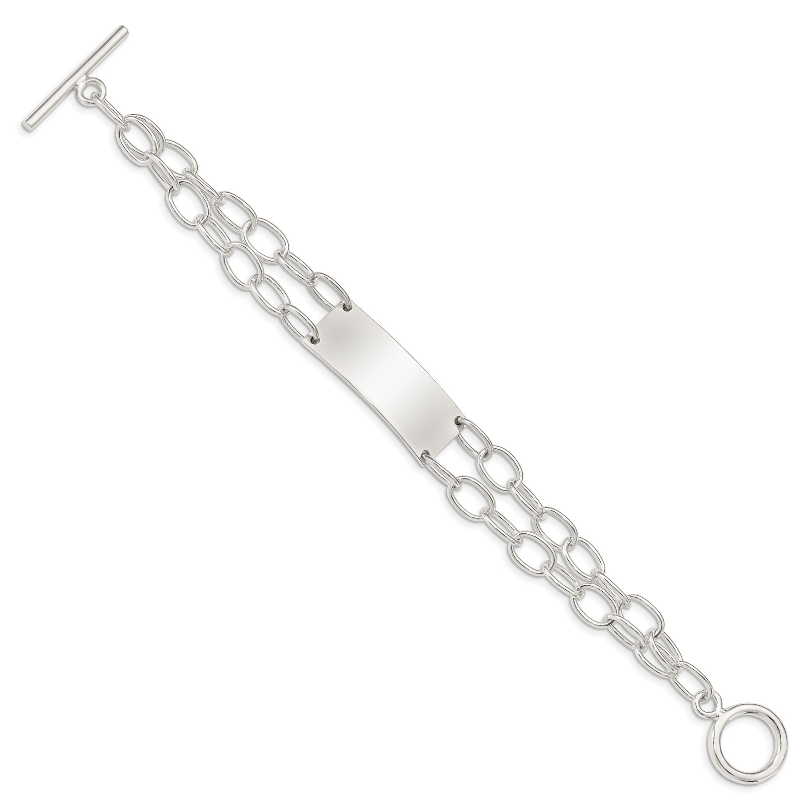 Silver Double Strand Oval Link ID Bracelet QG1540