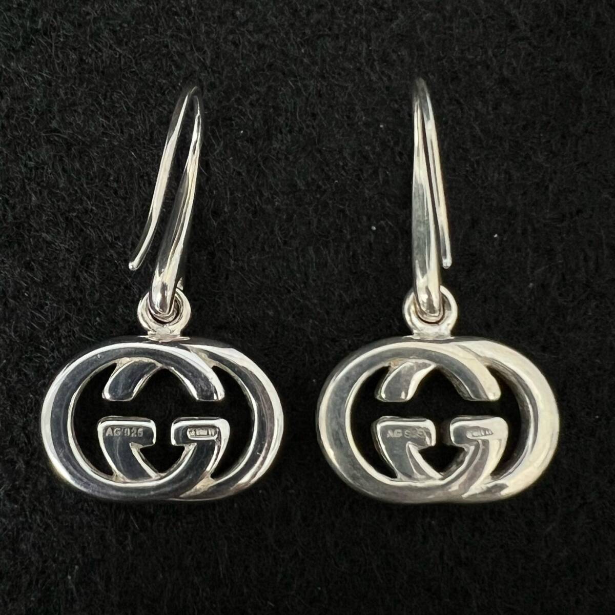 NM Gucci GG Interlocking Hook Dangle Earrings Sterling Silver 925 Japan F/S