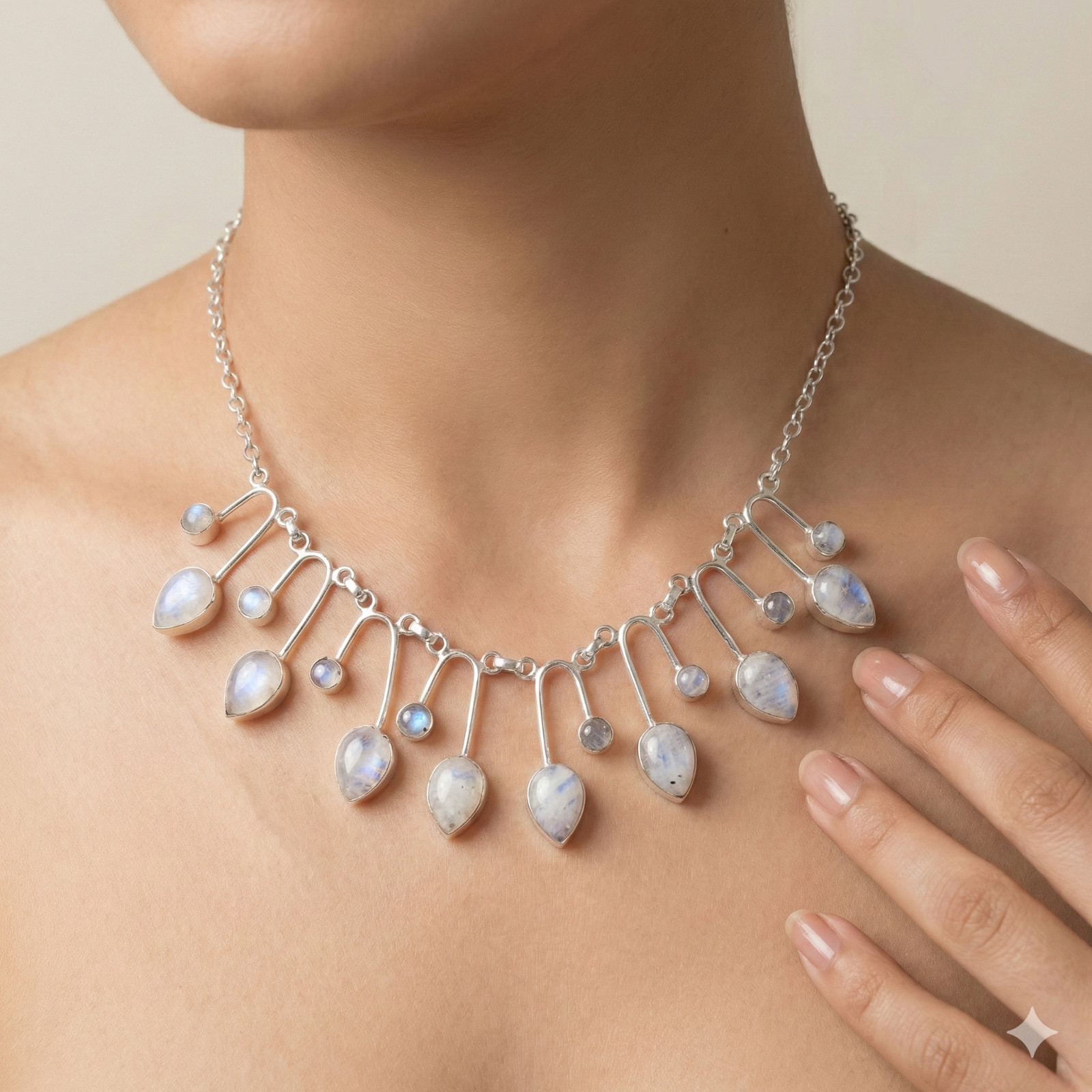 Rainbow Moonstone Gemstone Handmade 925 Sterling Silver Jewelry Necklace 18″