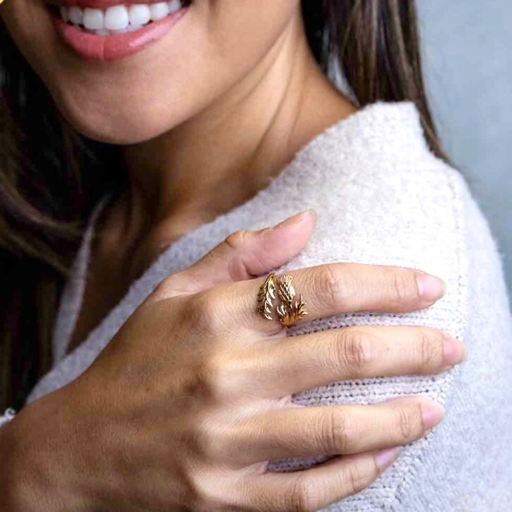 Thistle Ring Adjustable Gold Plated Scottish Flower Herb Of Witches Amulet