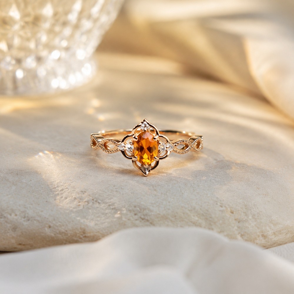10K Solid Gold 1CT Yellow Lab Grown Diamond Engagement Ring, Gift for Her