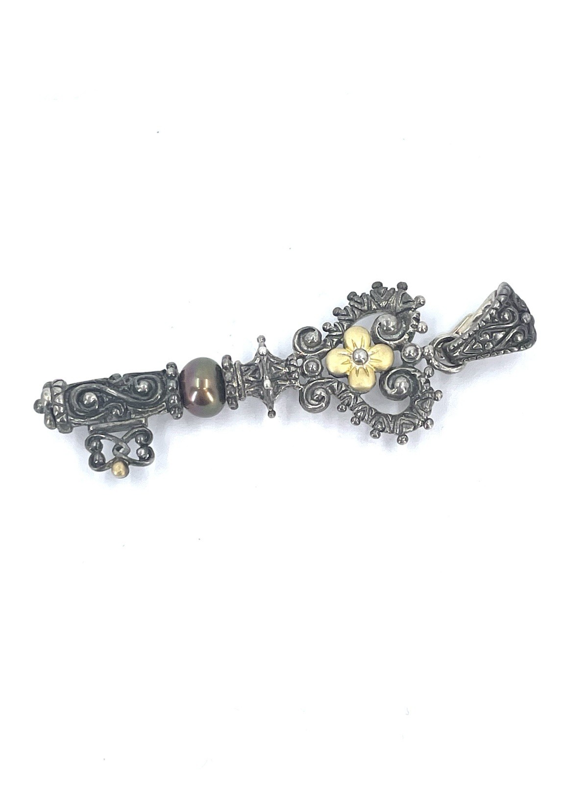 Barbara Bixby Sterling Silver & 18K Gold Brown Pearl Key Design Pendant Enhancer