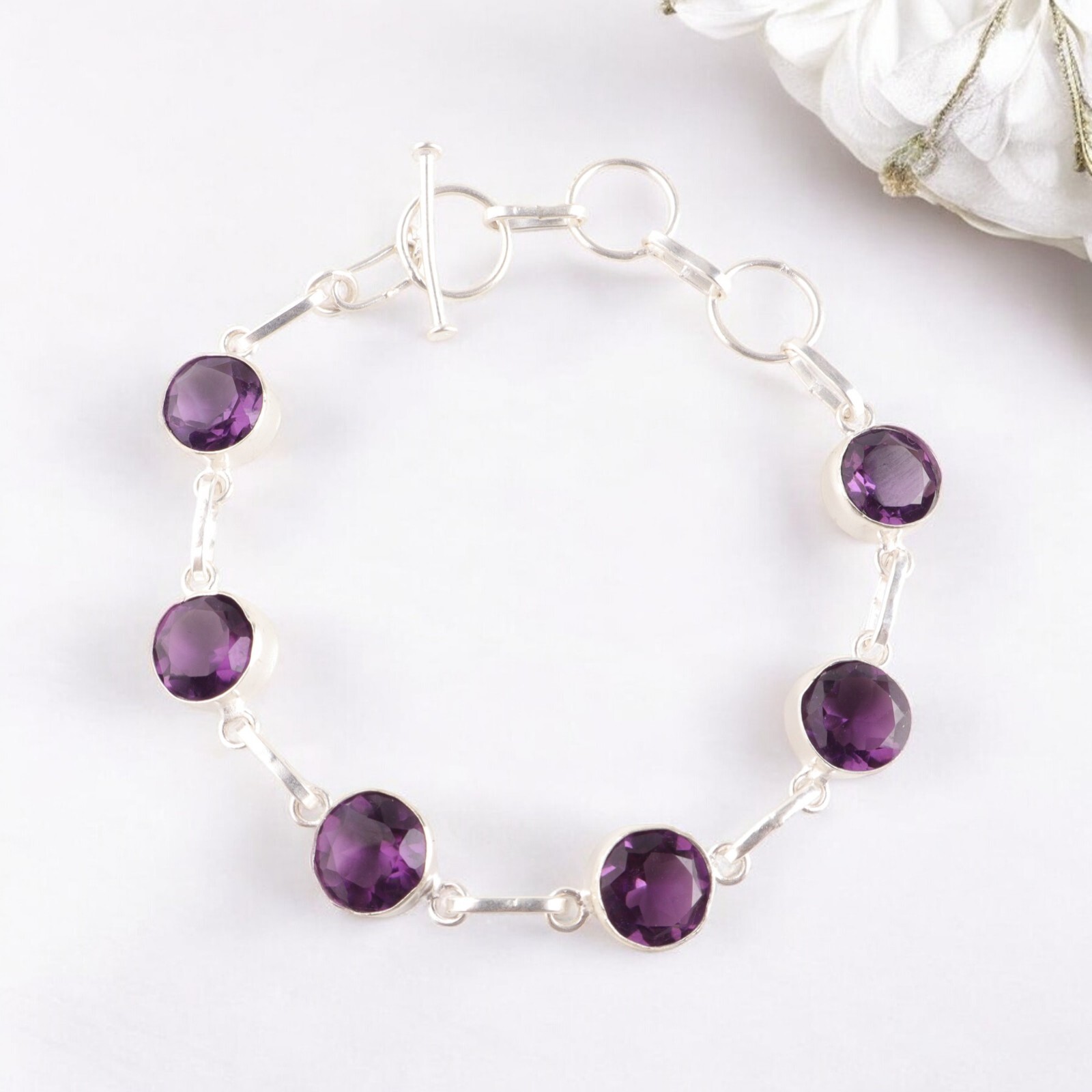 Amethyst Gemstone 925 Solid Silver Unique Jewelry Bracelet Gift For All Occasion
