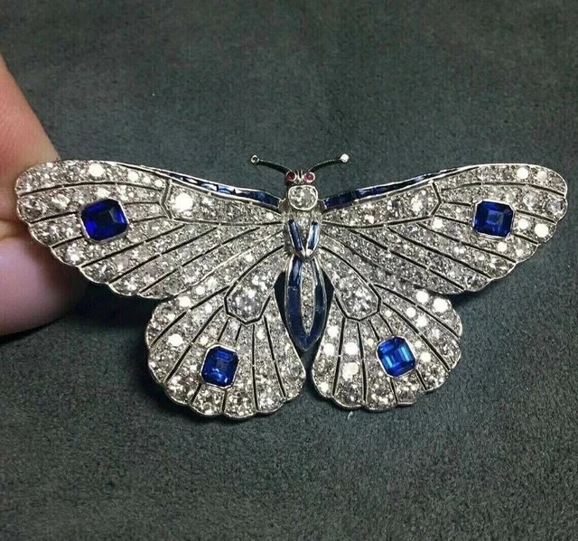 Art Deco Lab Created Diamond 3Ct Round Dragonfly Brooch Pin 14K White Gold Over