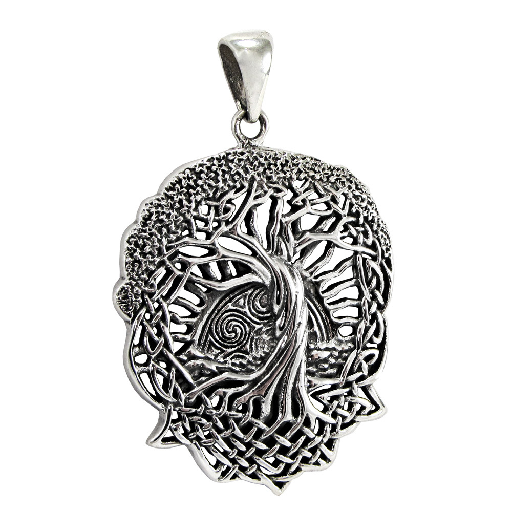 Tree of Life Pendant Sterling Silver Celtic Knot Jewelry Yggdrasil Sun Moon