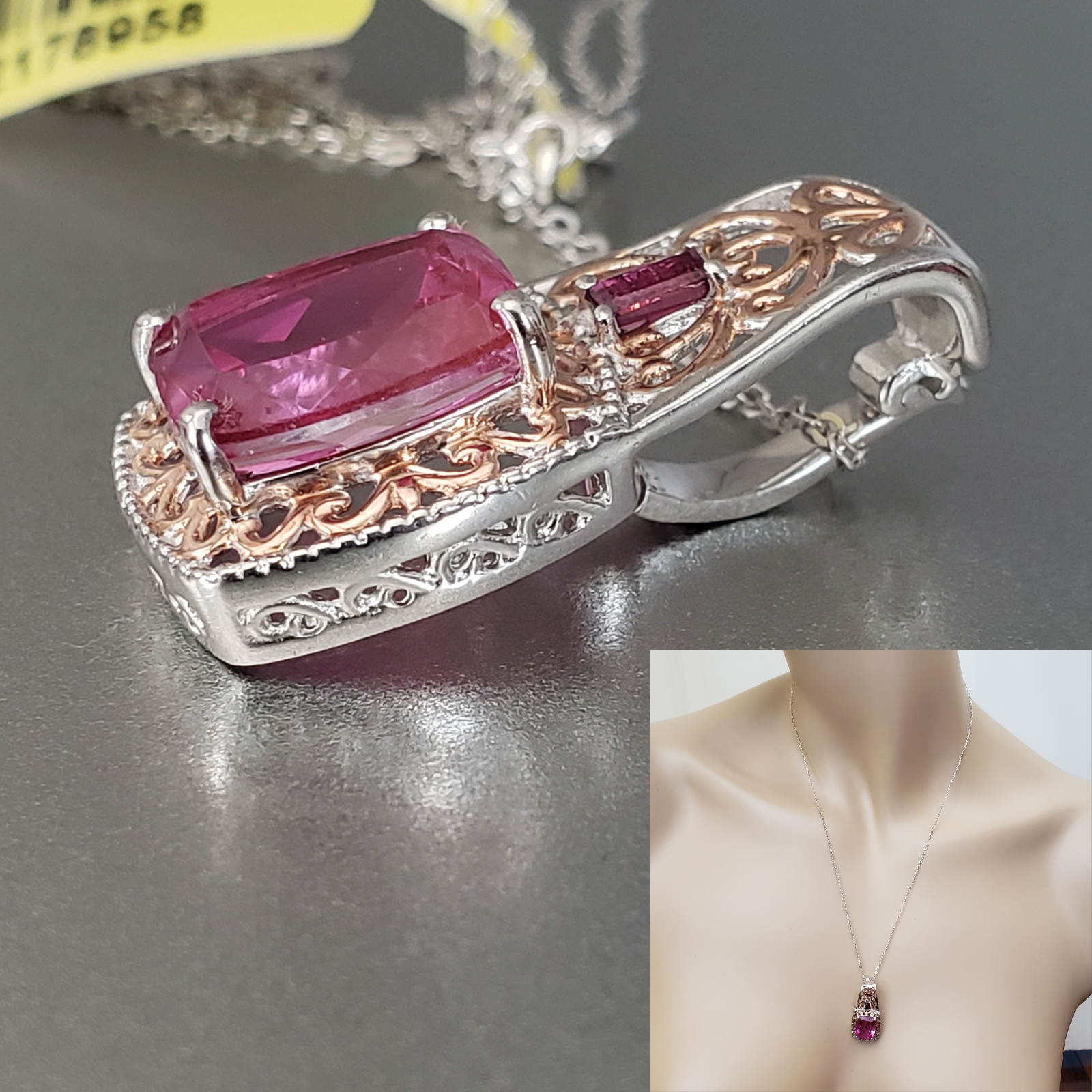 Quartz Garnet 14K RG Platinum Overlay Sterling Silver 20″ Necklace TGW 5.65 cts