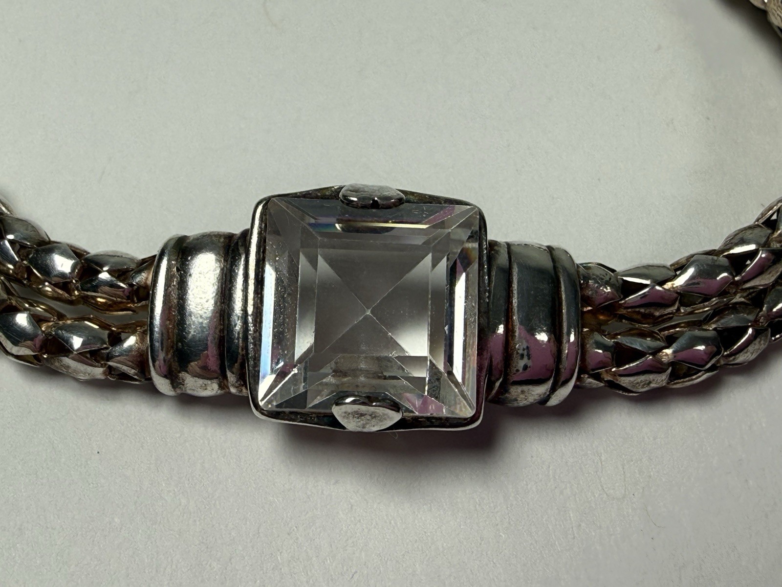 925 Sterling Silver Popcorn Double Chain 7” Bracelet Solitaire Clear Quartz