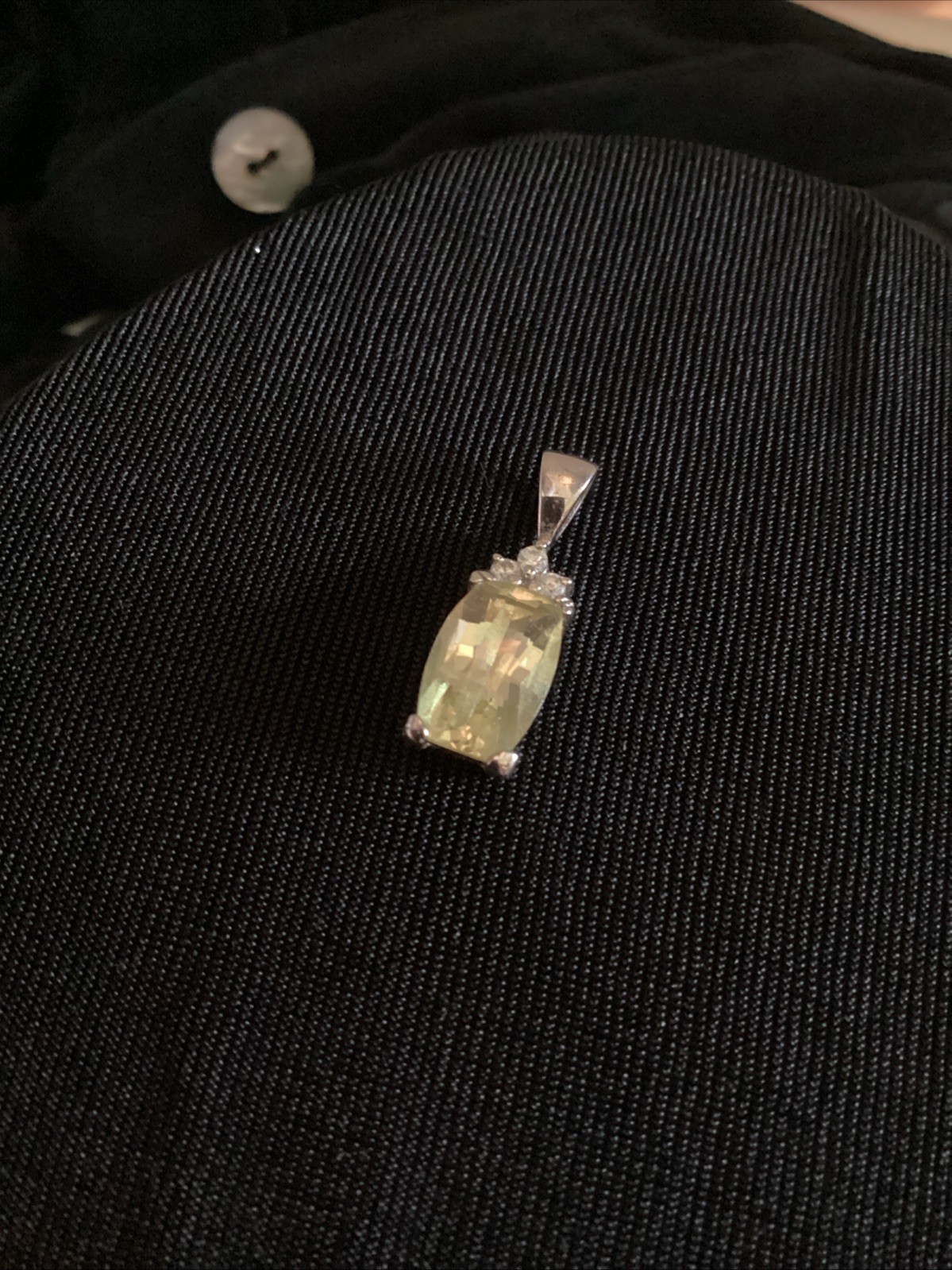 Rectangle Shape Lemon Quartz Gemstone 925 Sterling Silver Pendant Rhinestones