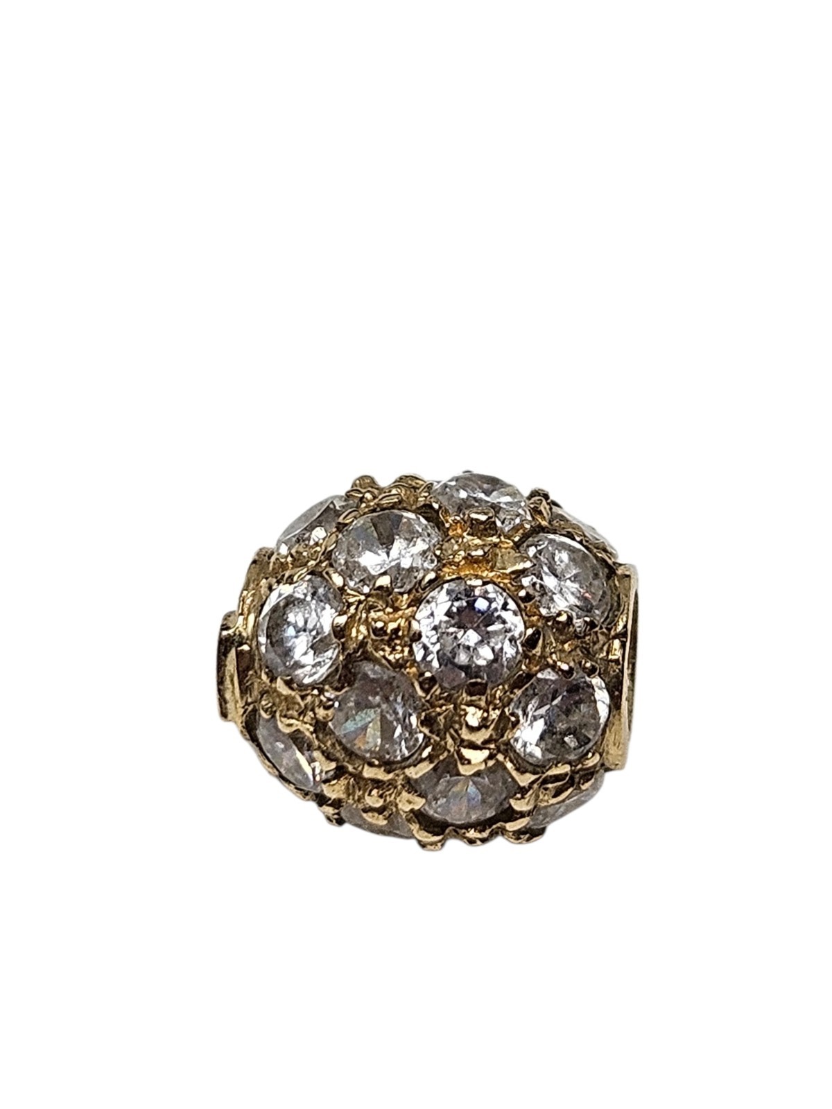 10k Gold Spacer Bead Ball Bauble Charm Pendant Clear Stones 1 Gram