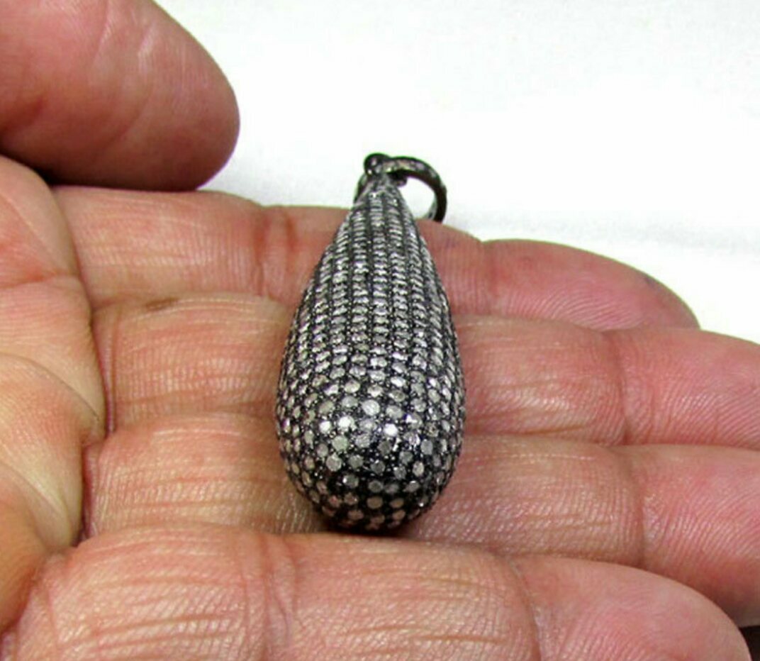 Pave Diamond Drop Pendant 925 Silver Diamond Tear Drop Pendant Diamond Jewelry.