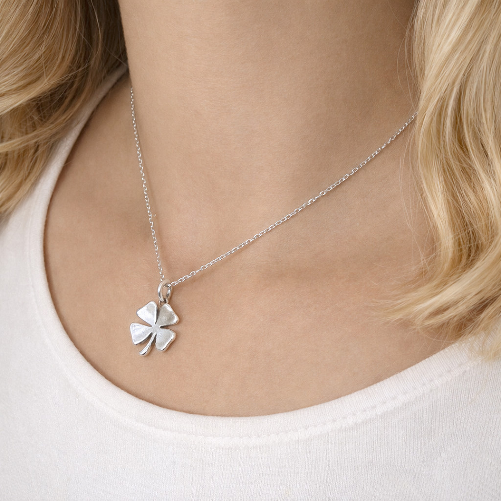 925 Sterling Silver Lucky Four Leaf Clover Necklace – Good Luck Shamrock Pendant
