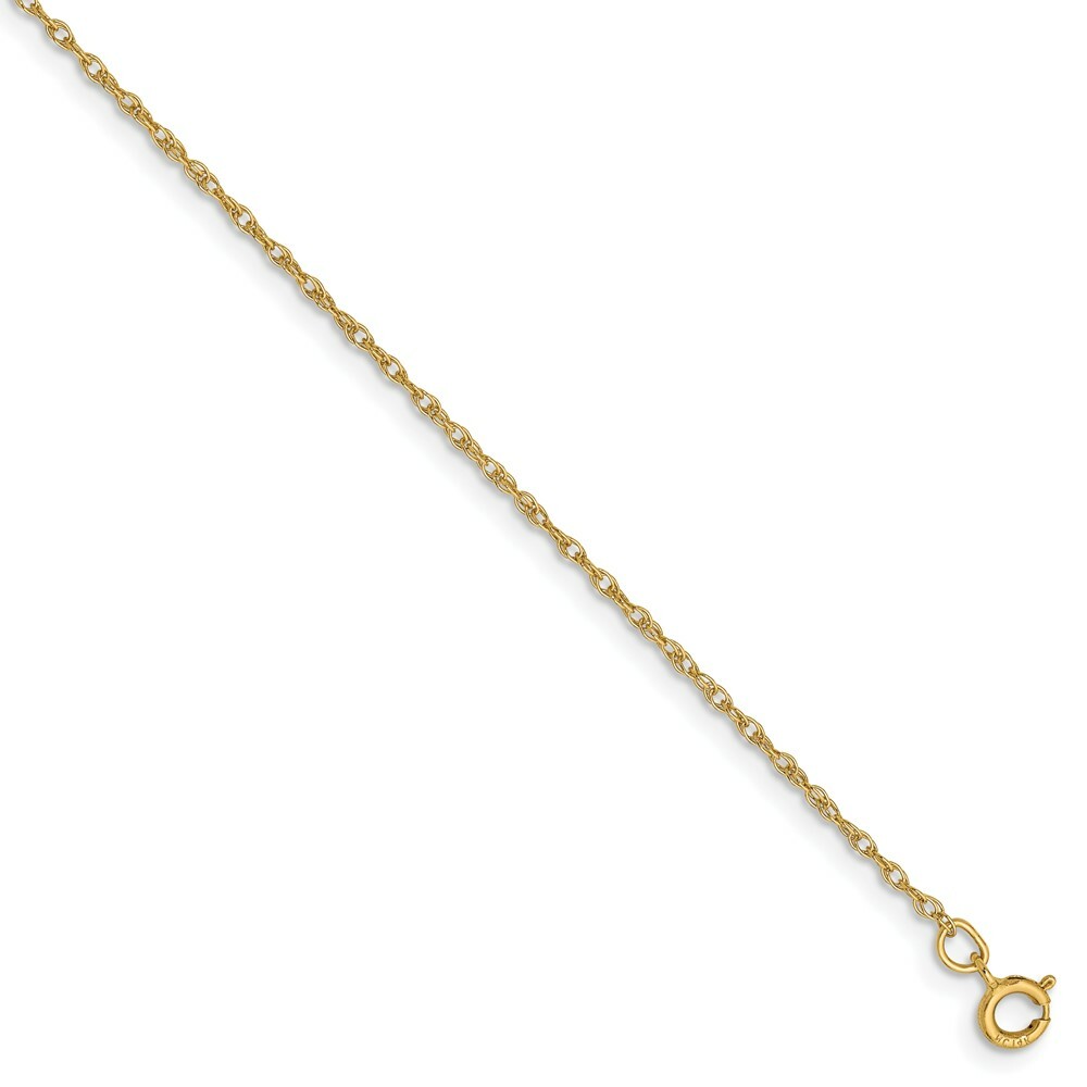 Real 14kt Yellow Gold .8mm Light-Baby Rope Chain Chain Bracelet; 5.5 inch