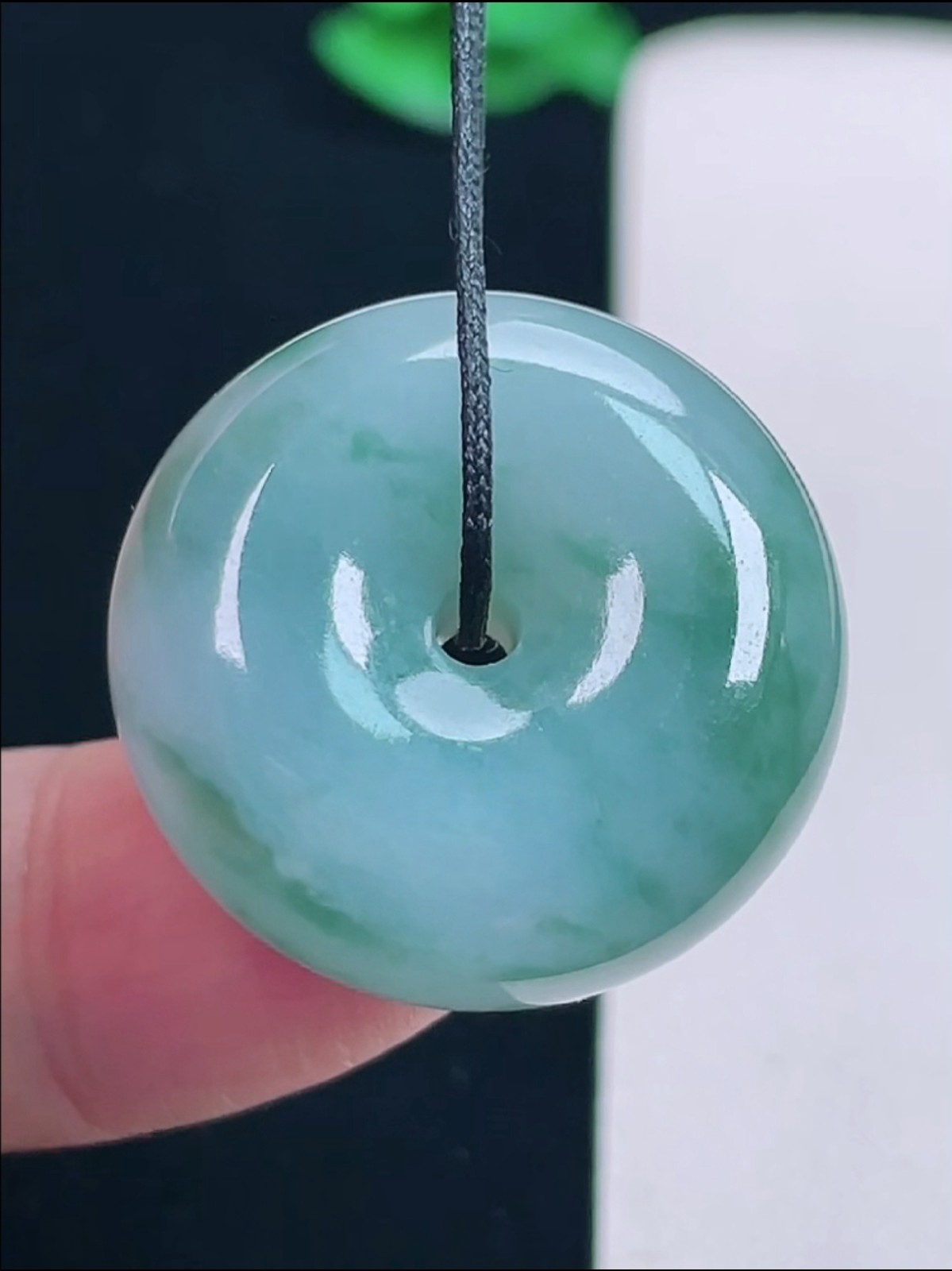 Authentic Rare Icy Green Jadeite Jade Chubby Donuts Pendant Amulet Certified 《A》