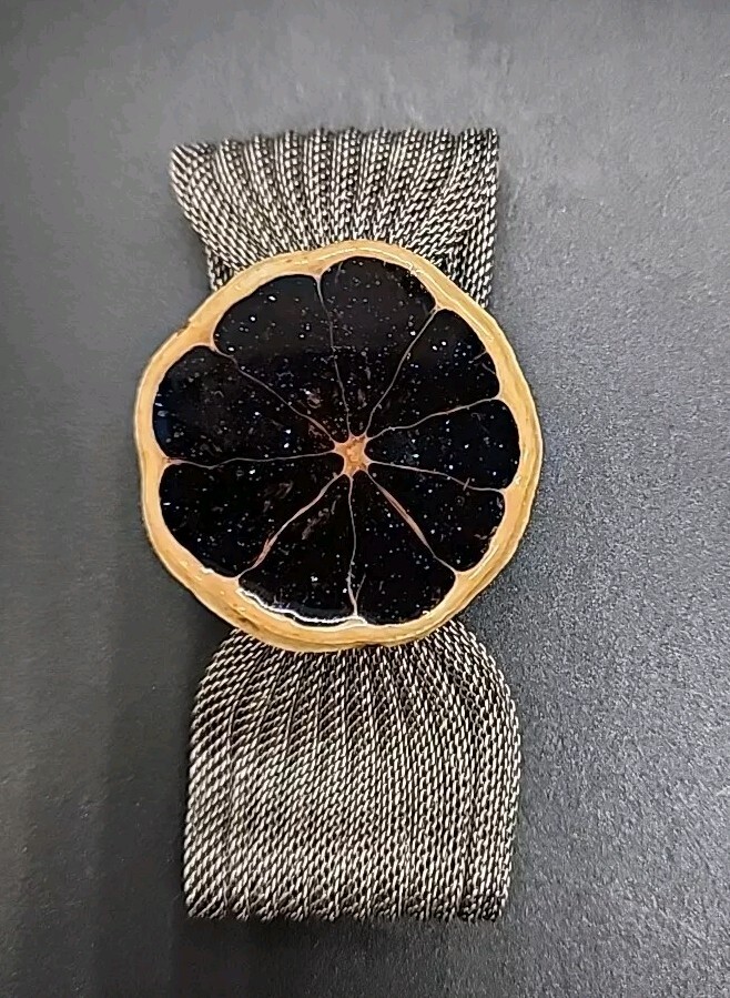 Lemon Slice in Resin on Mesh Bracelet Swag Prototype OOAK
