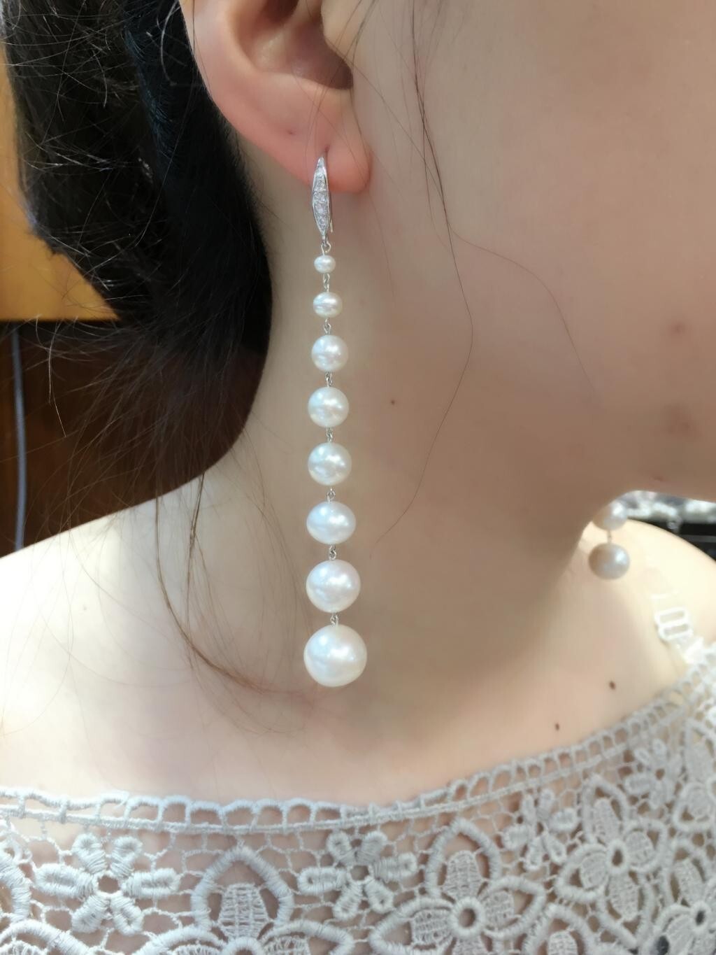 Design Fine Natural AAA South Sea Pearl Gradient Long Earrings Hook 925 Silver