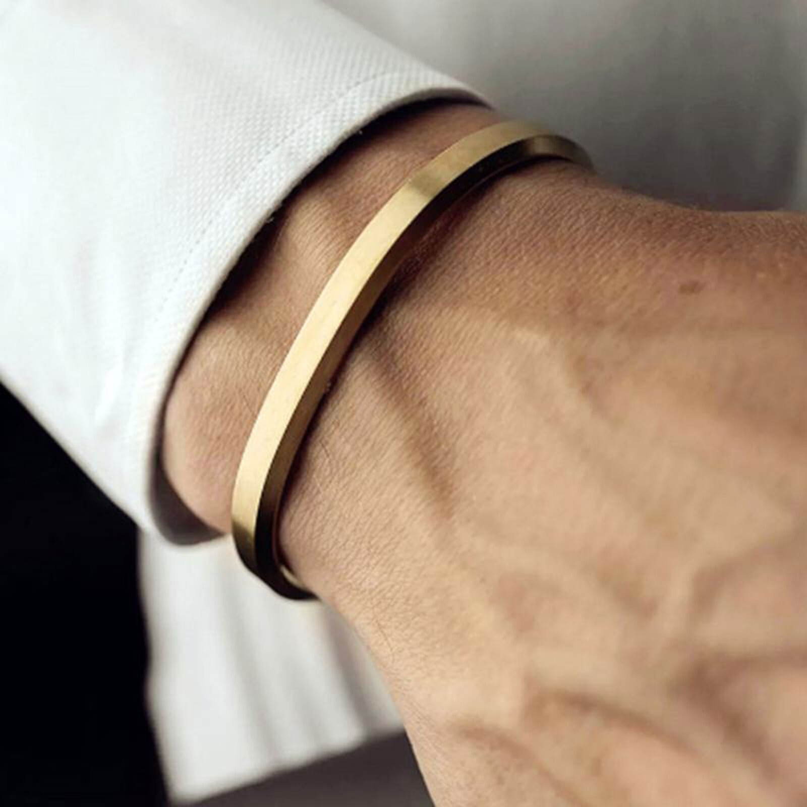 Solid Heavy 14K White Yellow Rose Gold Men’s Cuff Bangle 6mm Width Knife Edges