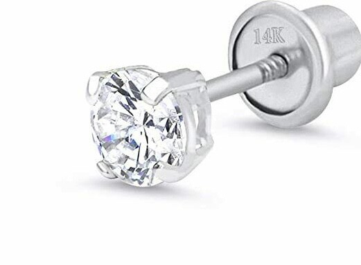 1 – 2 mm Round Diamond Stud Screw back Earring in14k White gold ~ Gift box