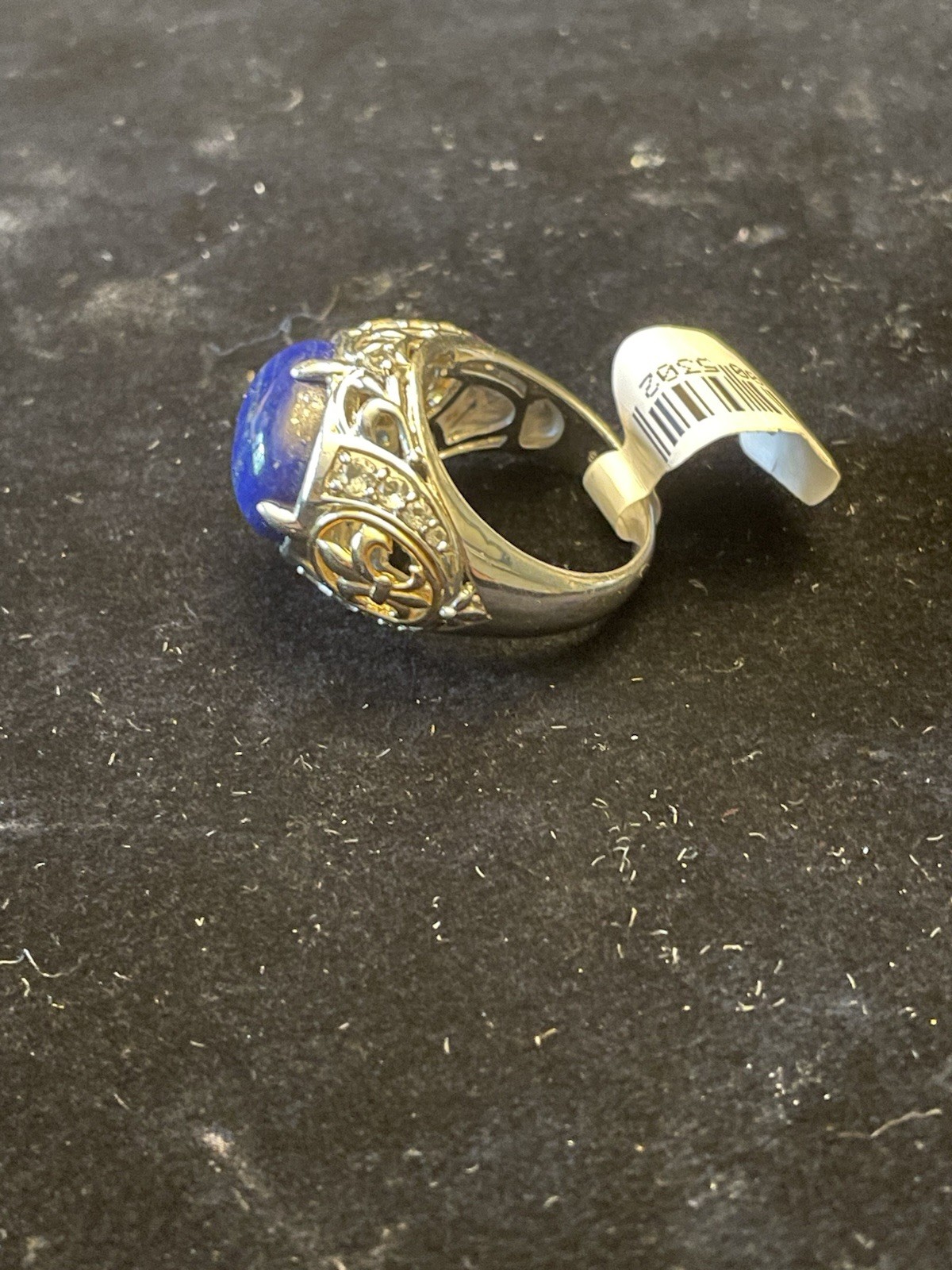 MULTICOLORED 925 STERLING SILVER LAPIS LAZULI & TOPAZ FLEUR DE LIS RING SKY