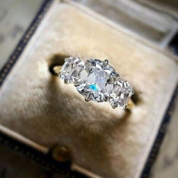 3Ct Lab Created Diamond ThreeStone Engagement Ring 14K Yellow Gold Over