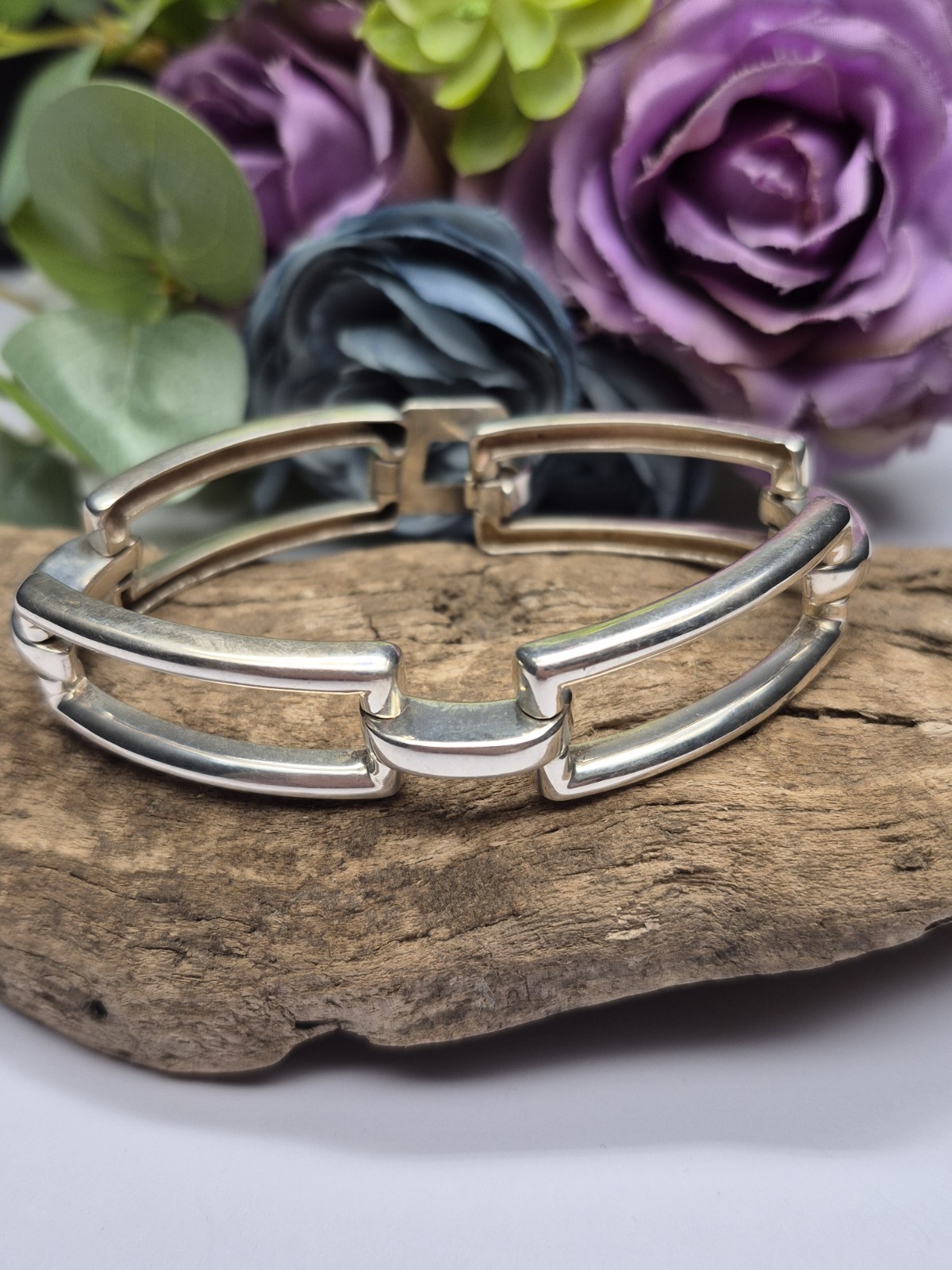 BRACELET – Sterling Silver Rectangle Link Bracelet. Sleek and contemporary.
