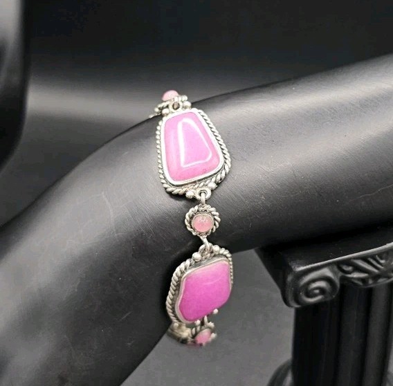 Vintage Sterling Silver Natural Ruby Bracelet Opaque Corundum Pink Ruby…