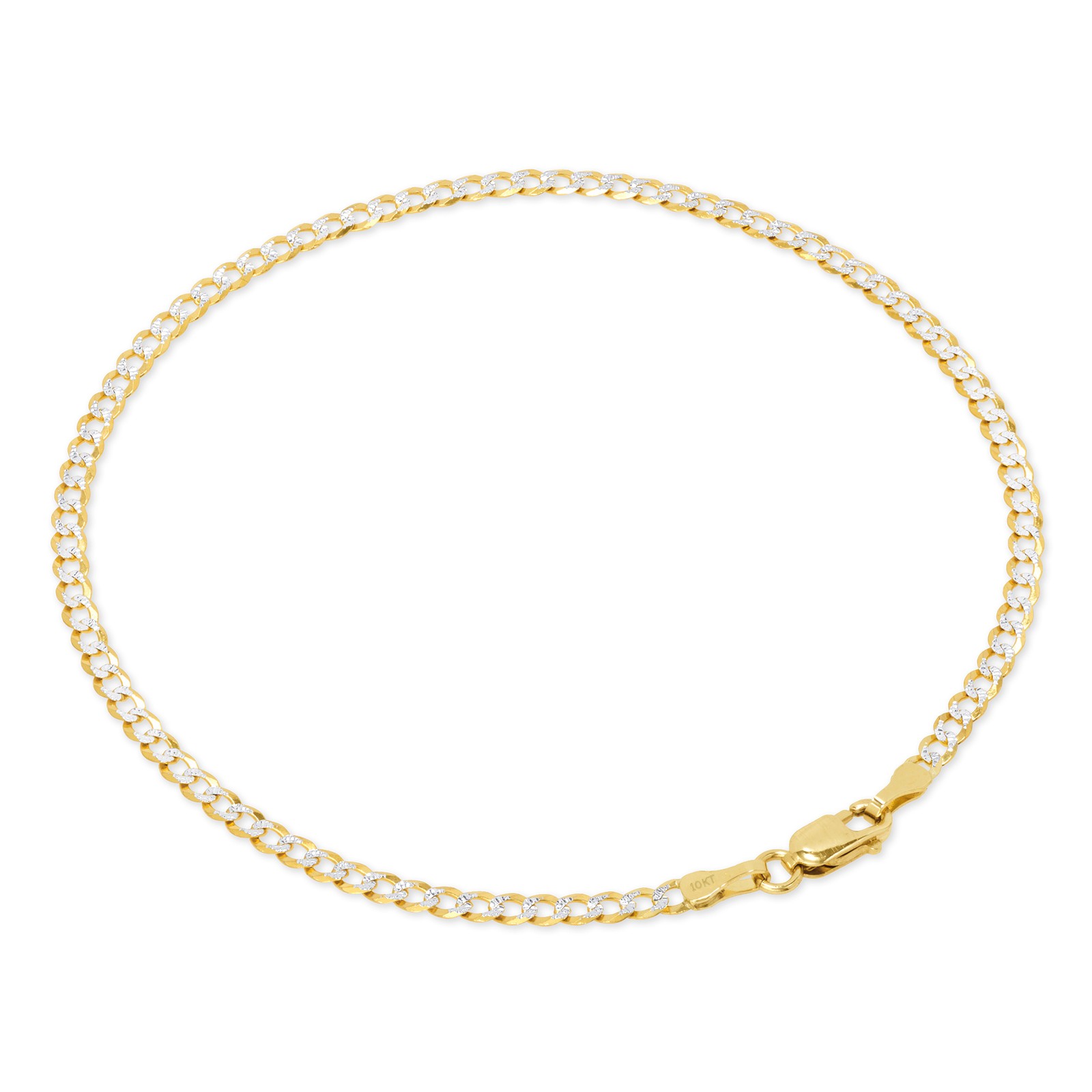 10K Yellow Gold Solid 2.5mm Diamond Cut Pave Cuban Chain Bracelet Anklet 7″- 9″