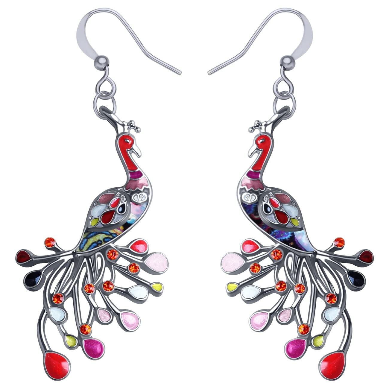 Enamel Alloy Rhinestone Novelty Peacock Earrings Birds Dangle Charms Jewelr – 03