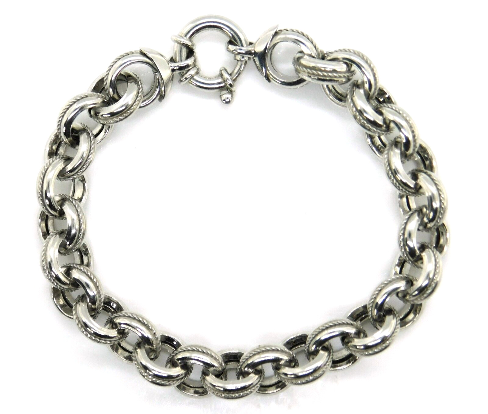 Milor Italy 925 Sterling Silver Textured Cable Rolo Link Bracelet 8 7/8 in.