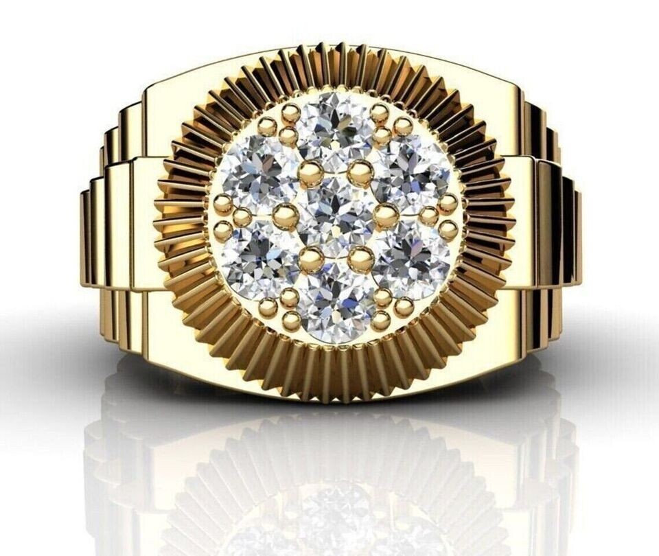 Men’s 3Ct Round Cut Lab Created Diamond Rolex Design Ring 14K Yellow Gold Plated